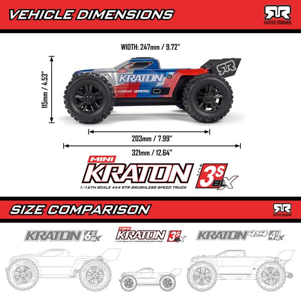 1/16 Arrma Mini Kraton 3S DSC 4x4 B&oslash;rstel&oslash;s RTR